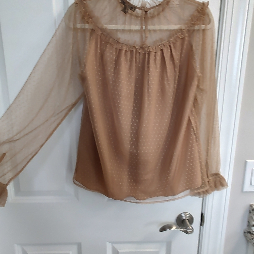 J. Crew Feminine Tan Poke A Dot Shear Tull S Long Sleeve Top - Picture 16 of 17